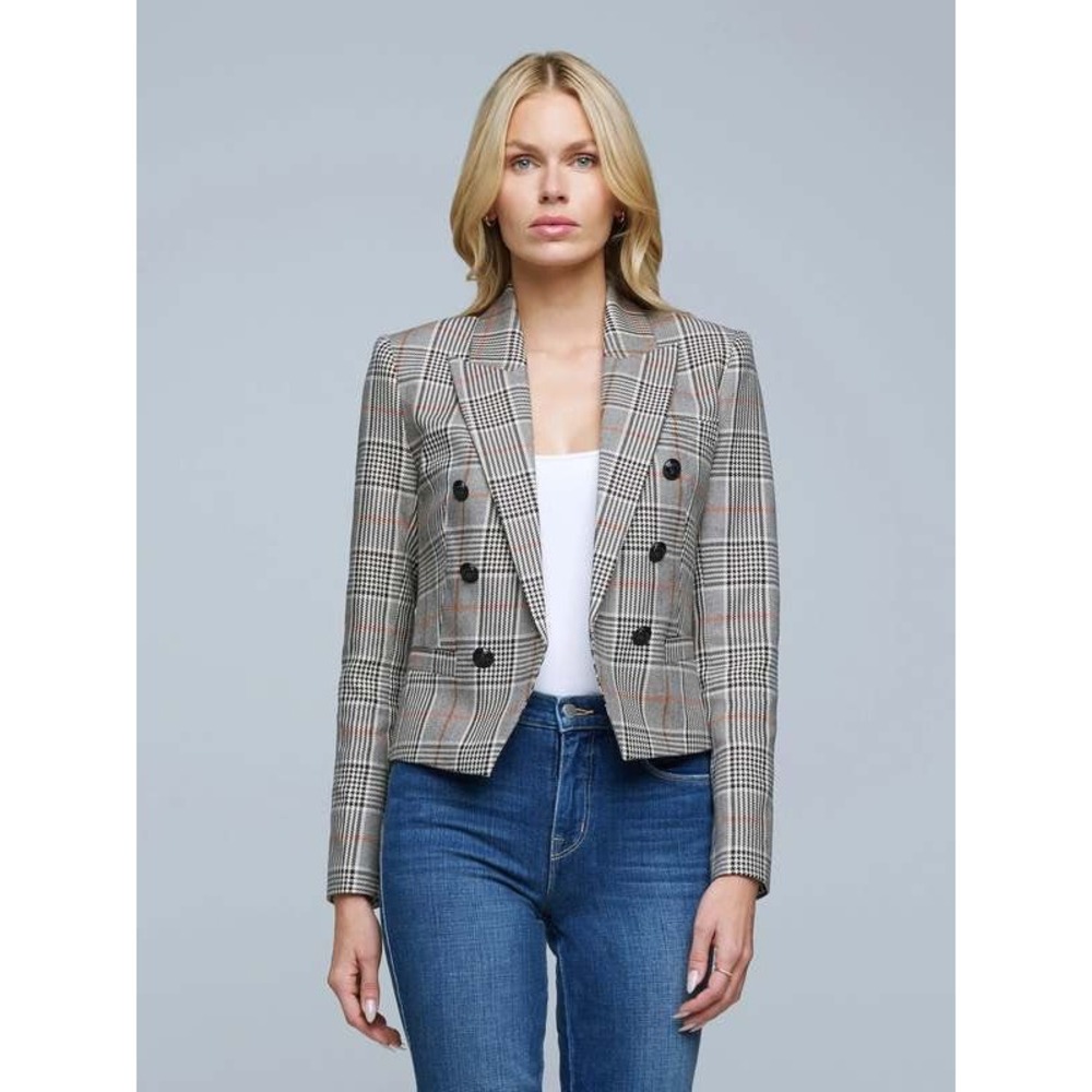 L'AGENCE Brooke Plaid Blazer Brown/Black Multi Size 10 Old‎ Money/ Quiet Luxury